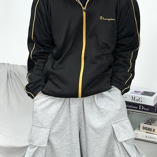 챔피온 제펜 블랙 골드 트랙탑 져지 L