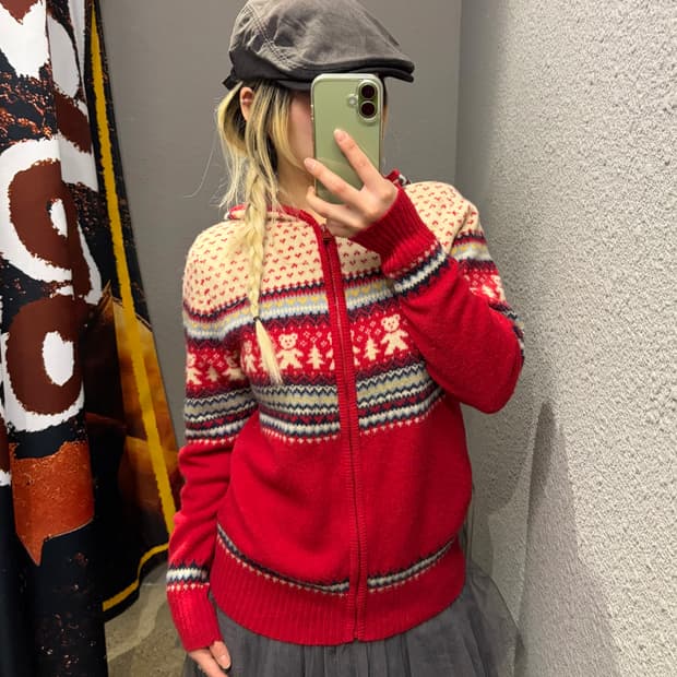 크리스마스 후드 울 니트집업