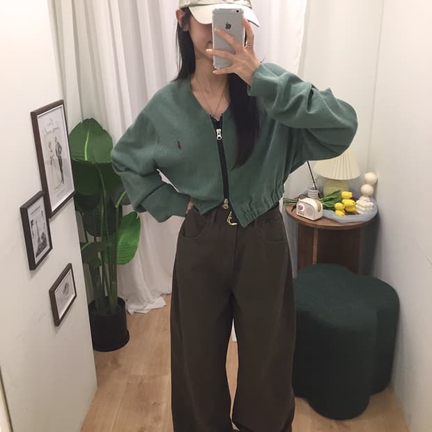 여성 폴로 투웨이 브이넥 크롭가디건 100