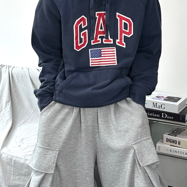 갭 네이비 성조기 빅로고 후드티 M