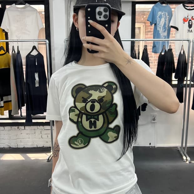 히스테릭 글래머 카모 퍽베어 티셔츠