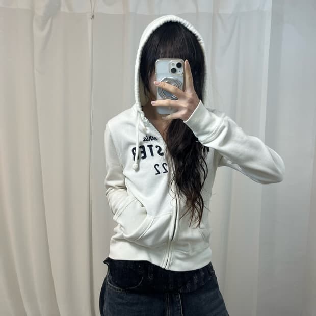 Hollister White Hood Zip-Up