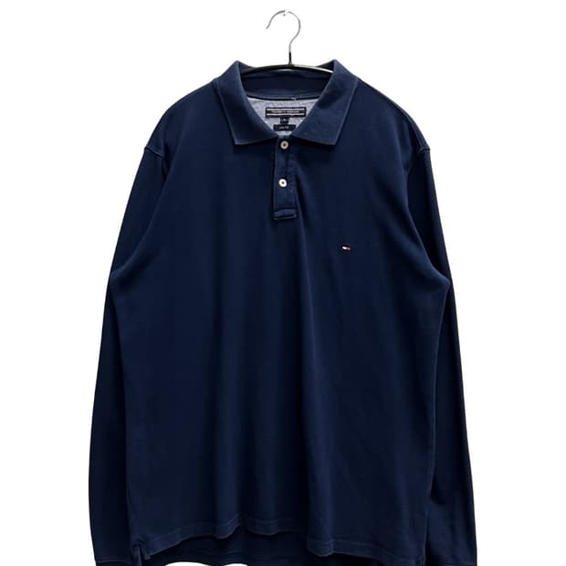 타미힐피거 스몰패치로고 긴팔 카라 티 네이비