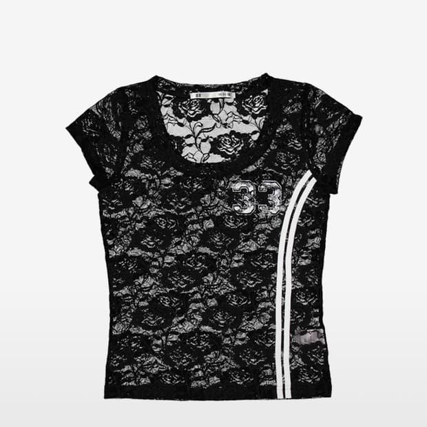 새상품 셋업이엑스이 레이스 탑 반팔 33 LACE TOP / BLACK