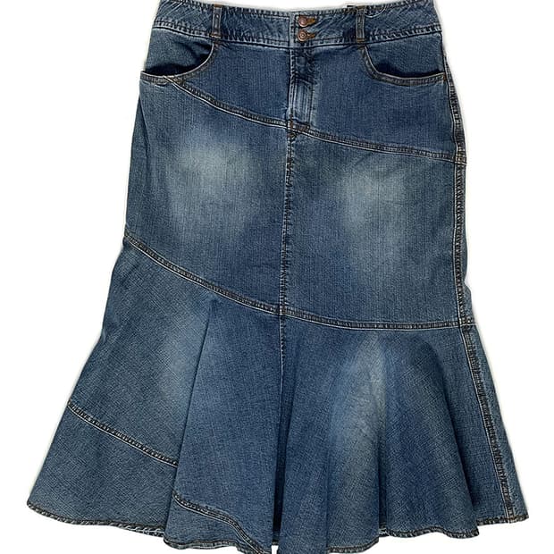 vintage 사선 미디 데님스커트