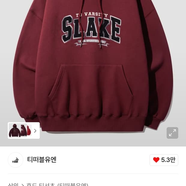 티떠블유엔 SLAKE 와인 후드티 S