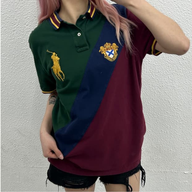 폴로 랄프로렌 골드 빅포니 배색 카라 반팔 L