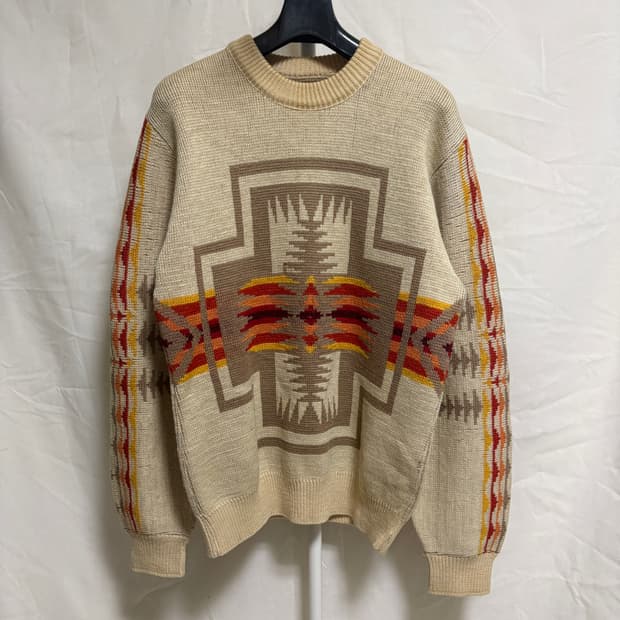 펜들턴 네이티브 패턴 버진 울 니트 스웨터 / 베이지, L