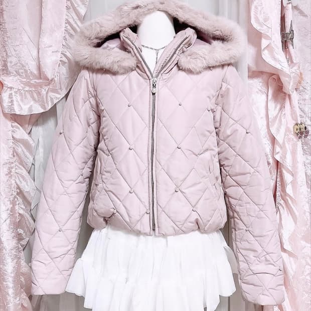 로디스포토 진주 핑크 퍼 패딩 
