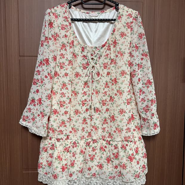 빈티지 콜자 모리걸 하구미 리즈리사 페어리 꽃무늬 레이스 쉬폰 원피스