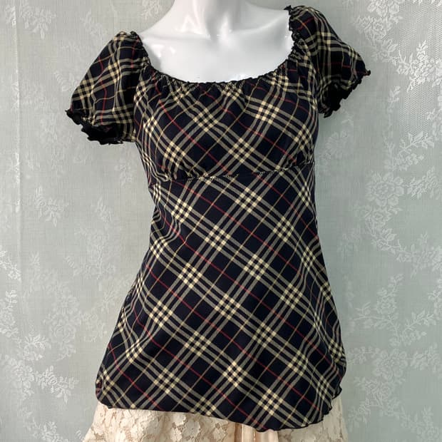 버버리 프릴 유넥 블라우스 1098 모리걸 y2k 스트릿 갸루 펑키 일본