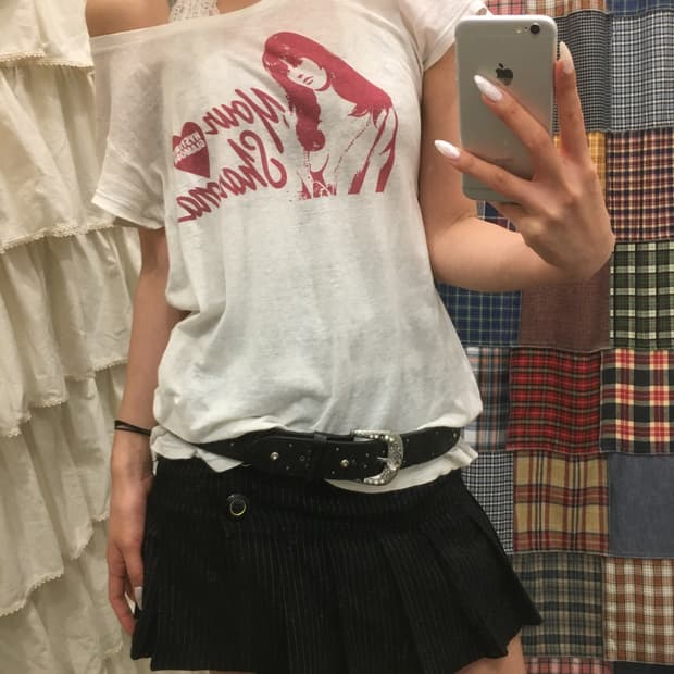 히스테릭글래머 아이보리 하트 반팔티