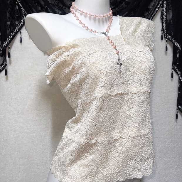 로맨틱고딕 갸루 오리엔탈 레이스 슬리브리스 나시 로걀탑 페어리 핀터 엔틱