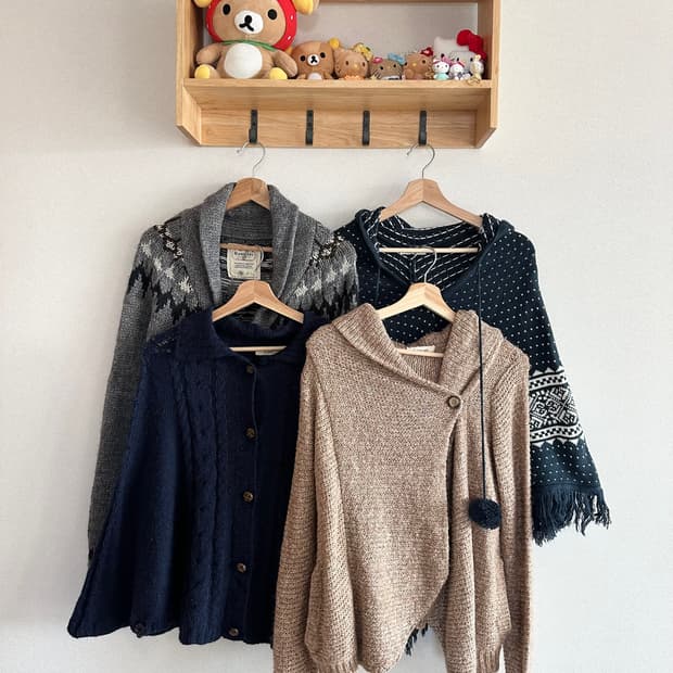 jpn 하구미 스즈코 너드 모리걸 히피 니트 가디건 케이프 등 상의