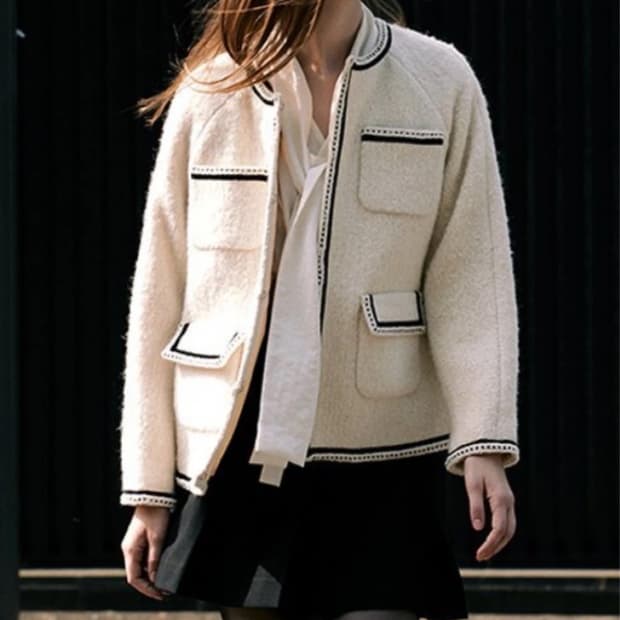 프론트로우 벨벳라이닝 노카라 울 트위드 자켓 S