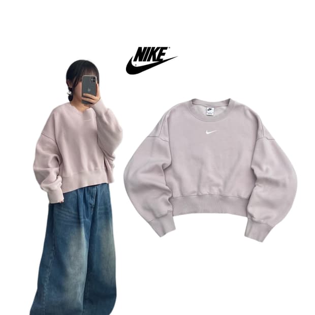 나이키 신형 센터 미들 스우시 크롭 맨투맨 분홍 핑크