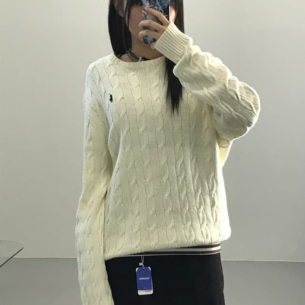 신형 폴로랄프로렌 크림 꽈배기 니트