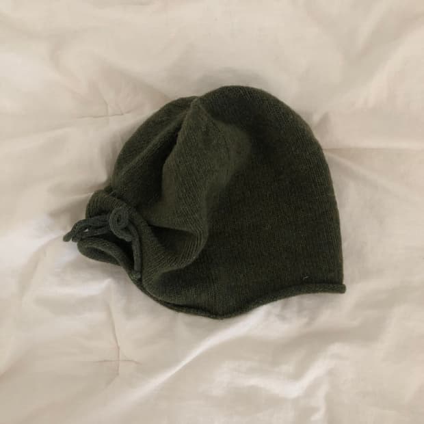 빈티지 말차깔 셔링리본 비니  
