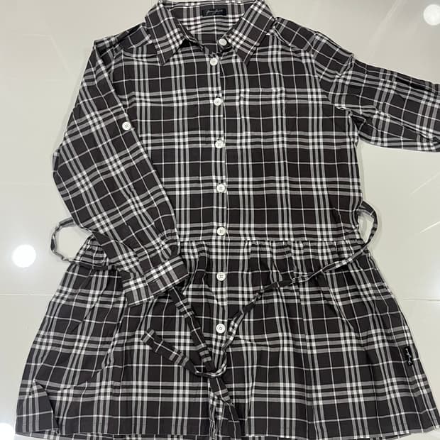 빈티지 브라운 체크 레이어드 셔츠 원피스