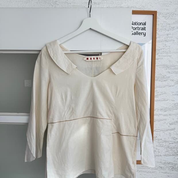 MARNI 마르니 코튼 블라우스 와이드 카라 55 사이즈 크림 정품