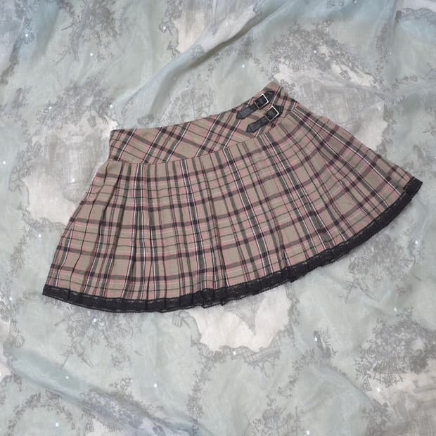라떼갸루 핑크 브라운 버클 스커트 큐롯 히메 라떼 갸루 엑시즈팜트랄라라