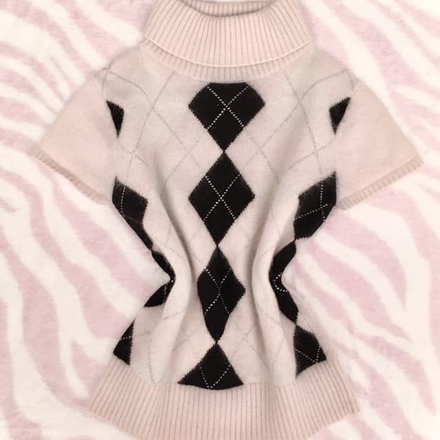 페일핑크 블랙아가일 앙고라 반팔 니트 탑 히메갸루 로걀탑