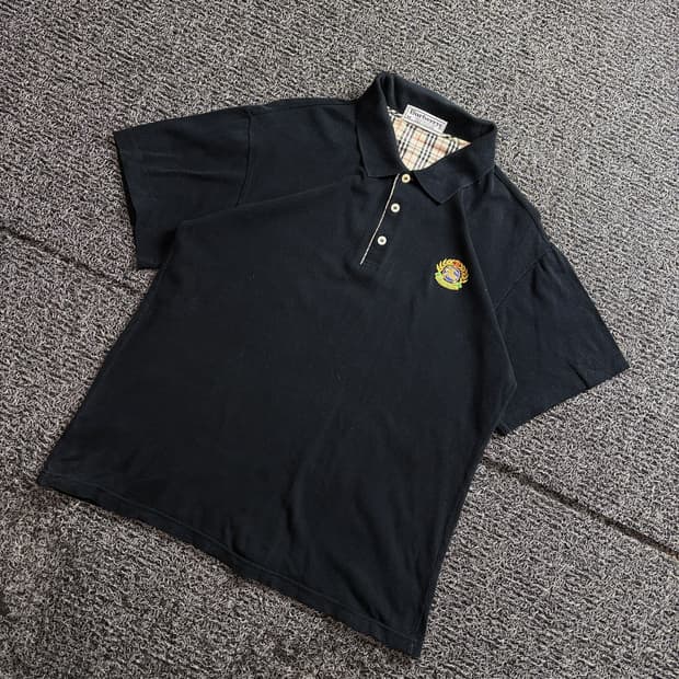 90s 버버리 월계수 로고 네이비 피케이 셔츠 3096