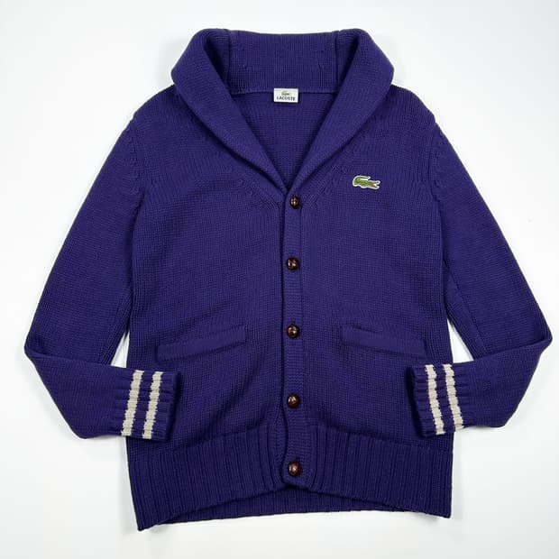 라코스테 클래식 숄카라 니트 가디건 퍼플 M