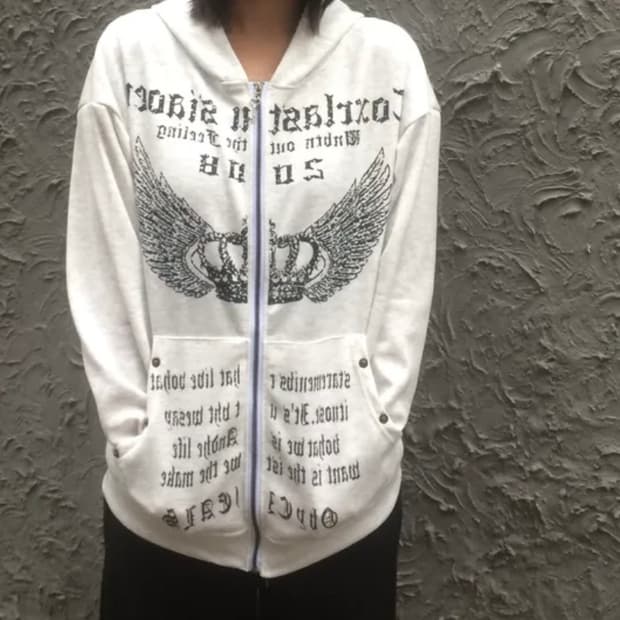 Y2K 엔젤 레터링 후드집업