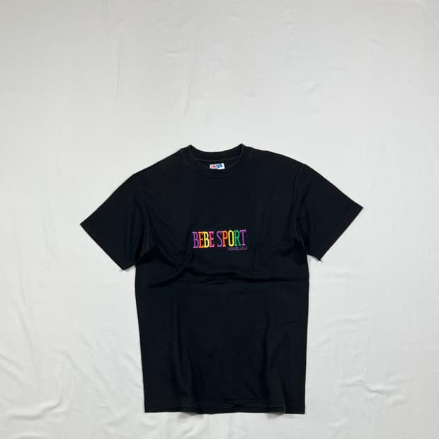 90‘s bebe sport 멀티컬러 자수 로고 반팔티