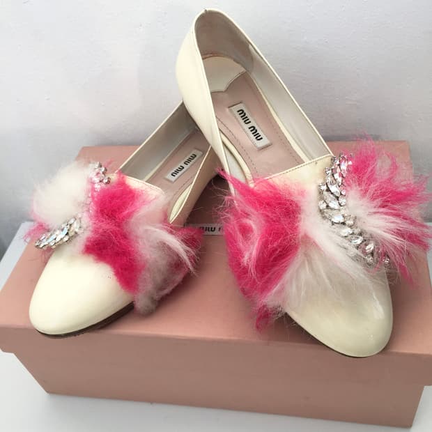Miu Miu Padent Leather Furry Ballet Shoe
