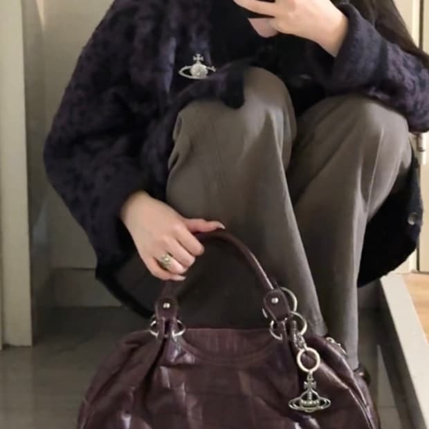 빈티지 / 퍼플 보라 버건디 와인색 / 토트백 숄더백