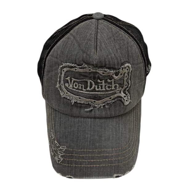 본더치 빈티지 Y2K 데미지 펑크 메쉬캡 모자 그레이