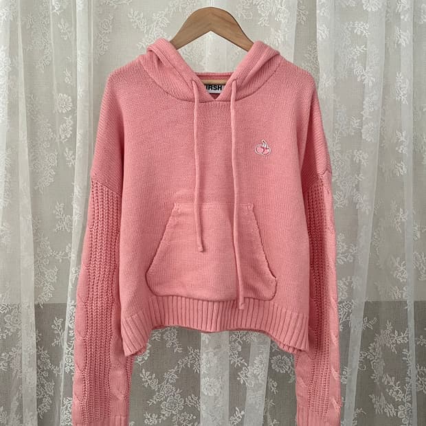 1) 키르시 스몰 체리 니트 숏 후드 핑크