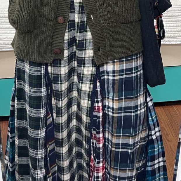 빈티지 체크패턴 패치스커트 롱스커트 치마 모리걸
