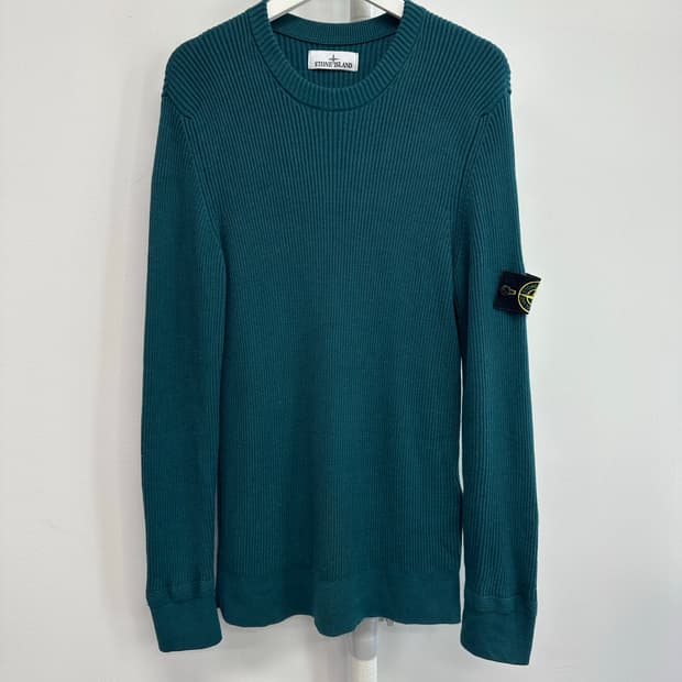 스톤아일랜드 풀 립 울 크루넥 니트 딥 제이드