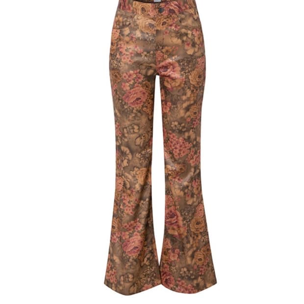 티크 teak 플라워 레더 플레어 부츠컷 팬츠 아모멘토