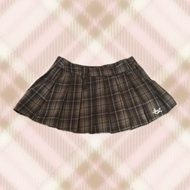초코 브라운 체크 스커트 치마 라떼 히메 갸루 러블리 로걀 빈티지