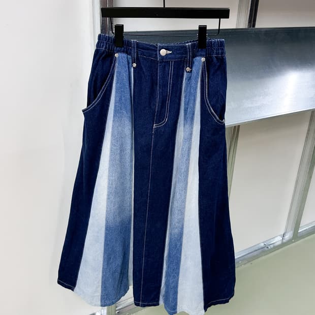 denim 3-tone maxi skirt