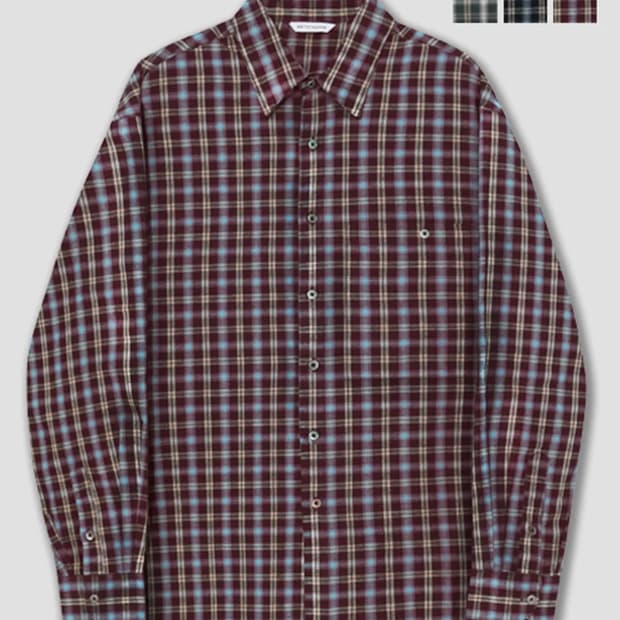 (2) 밈더워드로브 메이커스 코튼 체크셔츠 버건디