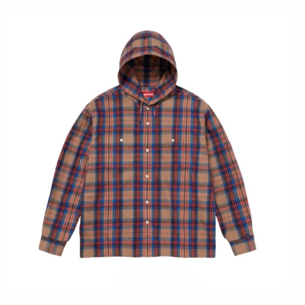 슈프림 프린티드 후드 플란넬 셔츠 탄 L