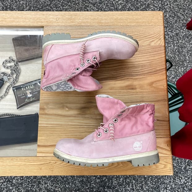 팀버랜드 핑크 리플렉티브 롤탑 부츠