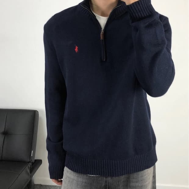 폴로 정품 코튼 하프집업 네이비 봄가을