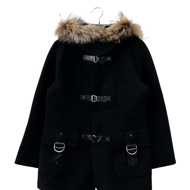 (90) 게스 00s 버클 퍼 울코트 블랙