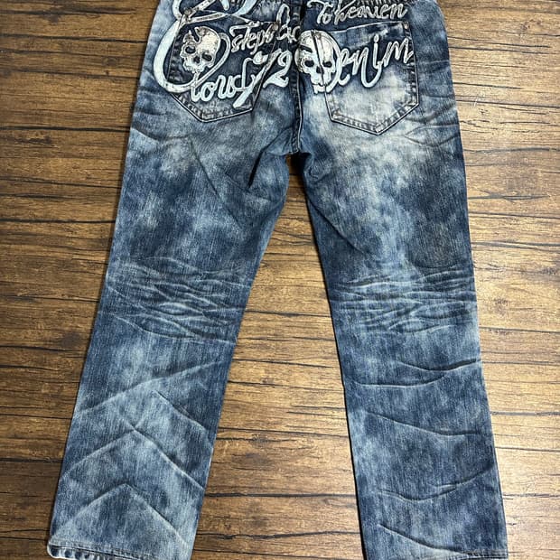 Y2K Poison Denim 스컬 워싱 데님 32