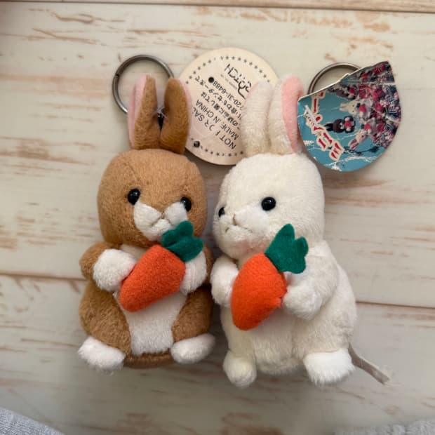 고전 갈색토끼 흰토끼 열쇠고리 인형 커플 키링 세트 2개 일괄