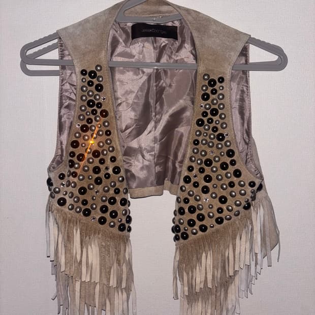 Vintage 스웨이드 스터드 프린지 베스트