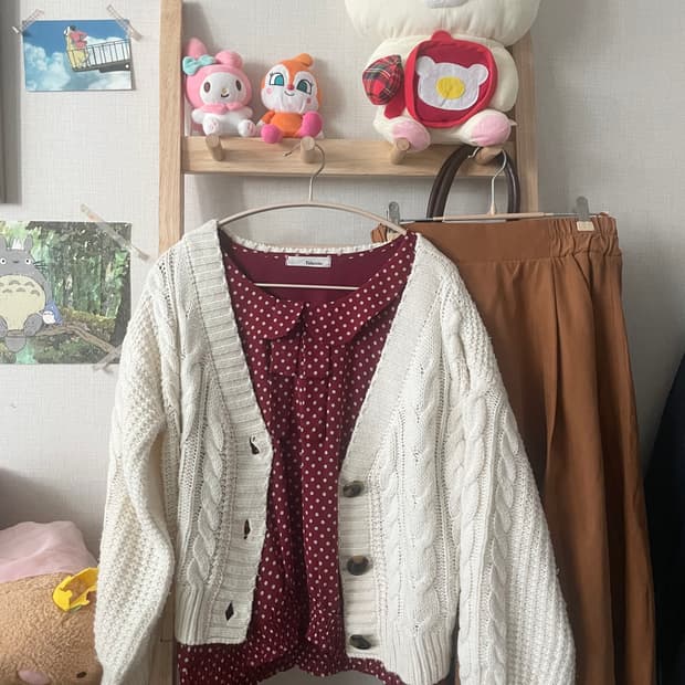 모리걸 빈티지 도트 블라우스 가디건 set ♥️🧡