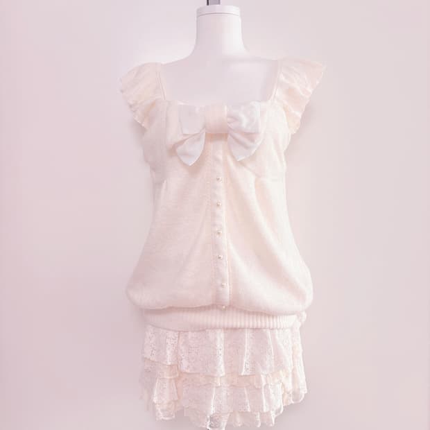 Tralala 트랄랄라 왕리본 히메갸루 니트 반팔탑 