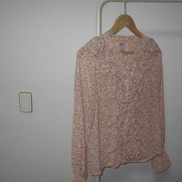 vintage flower ruffle chffon blouse